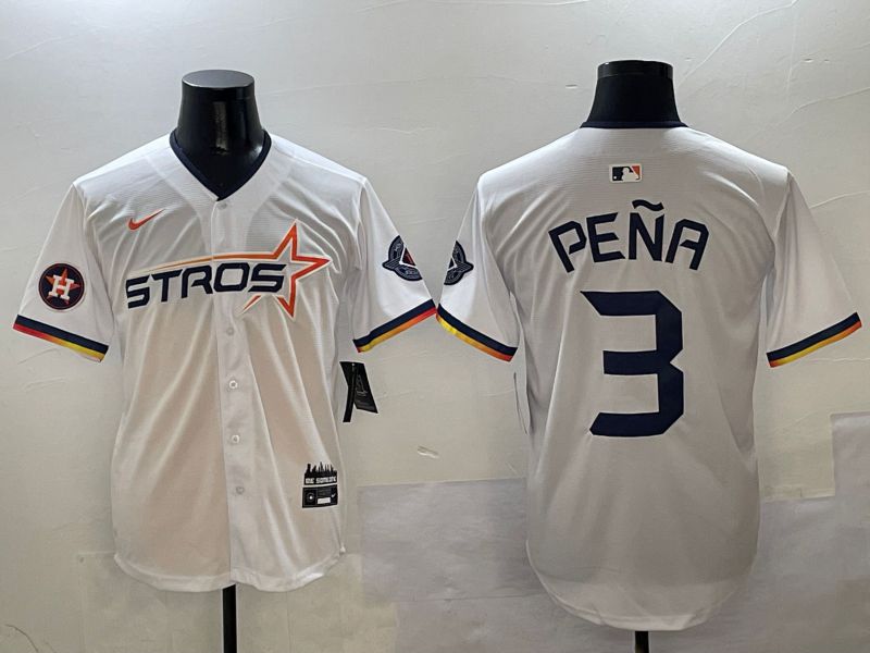 Men Houston Astros #3 Pena White three generations Joint Name Nike 2025 MLB Jersey style 8